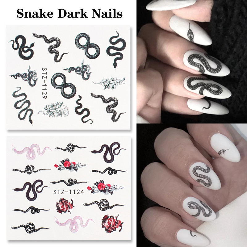 4 buc. Decalcomanii pentru unghii autocolant de transfer de apă, șarpe întunecat, dragon, înger, design, manichiură, decorare, glisor Wrap LYSTZ1114-1137-1