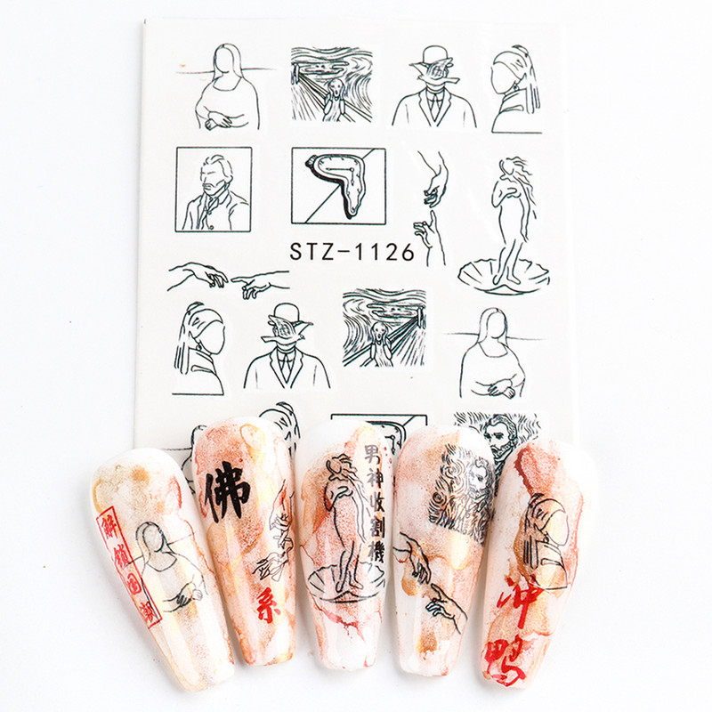 4 buc. Decalcomanii pentru unghii autocolant de transfer de apă, șarpe întunecat, dragon, înger, design, manichiură, decorare, glisor Wrap LYSTZ1114-1137-1