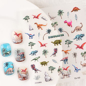 TS-150 Vivid Dinosaurs 5D küünekleebised, lahedad küünekleebised, reljeefsed liugurid küünte maniküüri jaoks