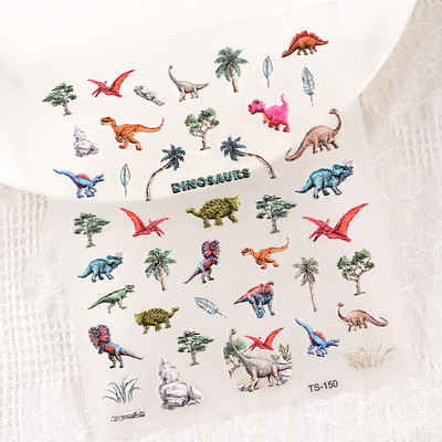 TS-150 Vivid Dinosaurs 5D küünekleebised, lahedad küünekleebised, reljeefsed liugurid küünte maniküüri jaoks