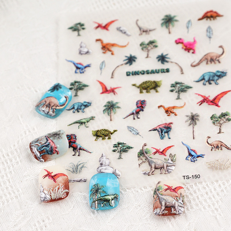 TS-150 Živopisni dinosauri 5D naljepnice za nokte Cool naljepnice za nokte Reljefni klizači za manikuru noktiju