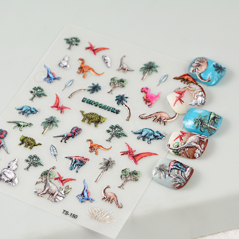 TS-150 Živopisni dinosauri 5D naljepnice za nokte Cool naljepnice za nokte Reljefni klizači za manikuru noktiju