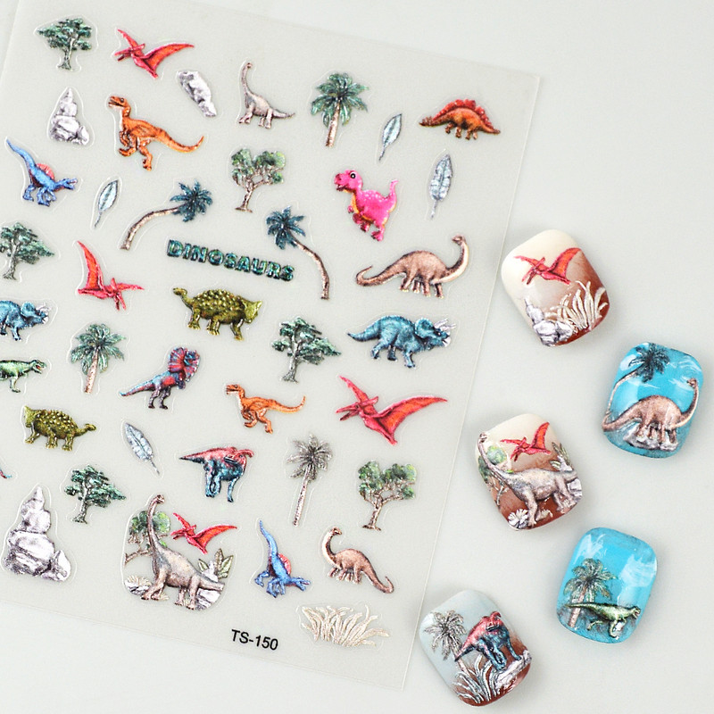 TS-150 Živopisni dinosauri 5D naljepnice za nokte Cool naljepnice za nokte Reljefni klizači za manikuru noktiju
