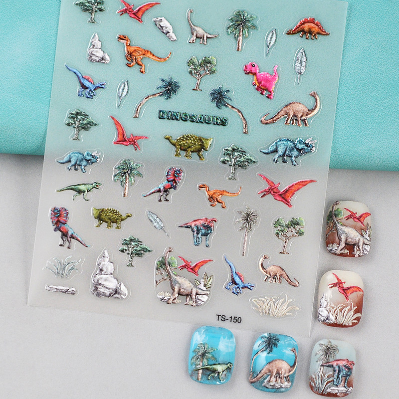 TS-150 Živopisni dinosauri 5D naljepnice za nokte Cool naljepnice za nokte Reljefni klizači za manikuru noktiju