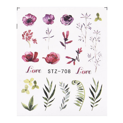 1 tk Lehtlill Must Roheline Komplekt Küünte kleebised Küünekaunistus Veeülekande libisemiskleebised maniküüri fooliumiotsikute jaoks