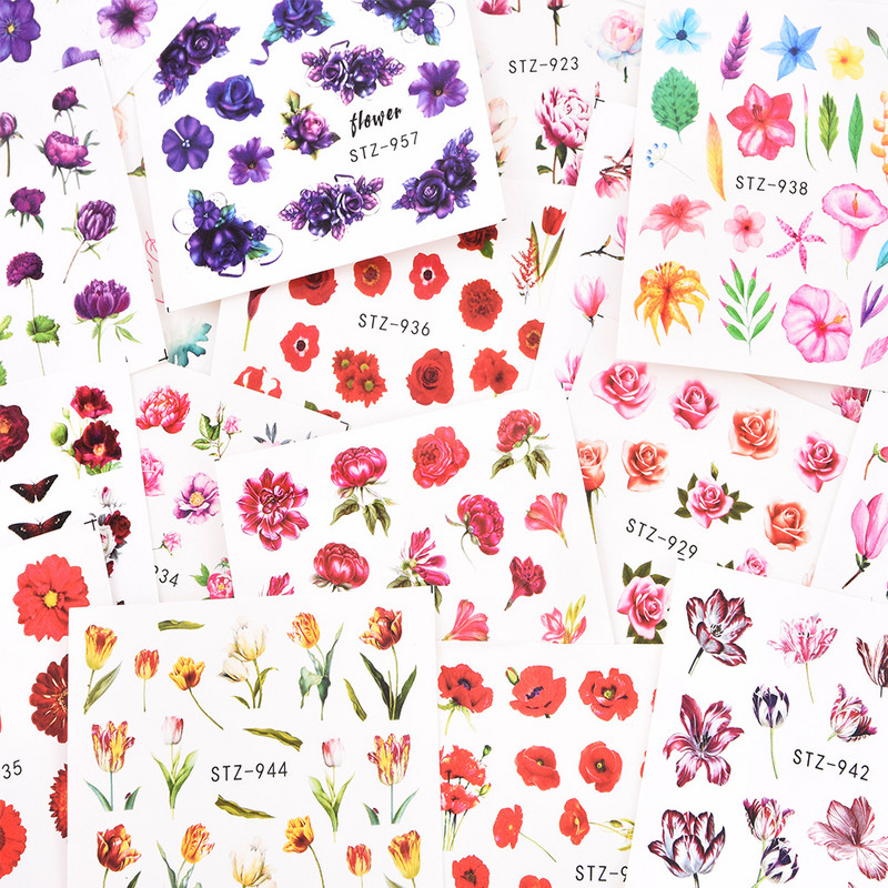 1 tk Lehtlill Must Roheline Komplekt Küünte kleebised Küünekaunistus Veeülekande libisemiskleebised maniküüri fooliumiotsikute jaoks