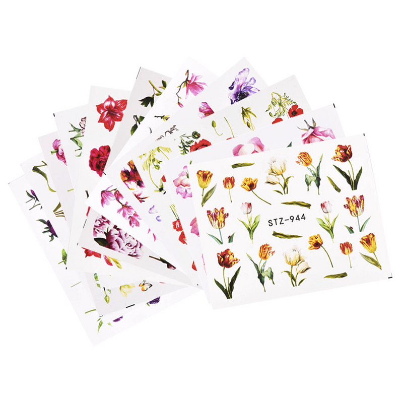 1 tk Lehtlill Must Roheline Komplekt Küünte kleebised Küünekaunistus Veeülekande libisemiskleebised maniküüri fooliumiotsikute jaoks