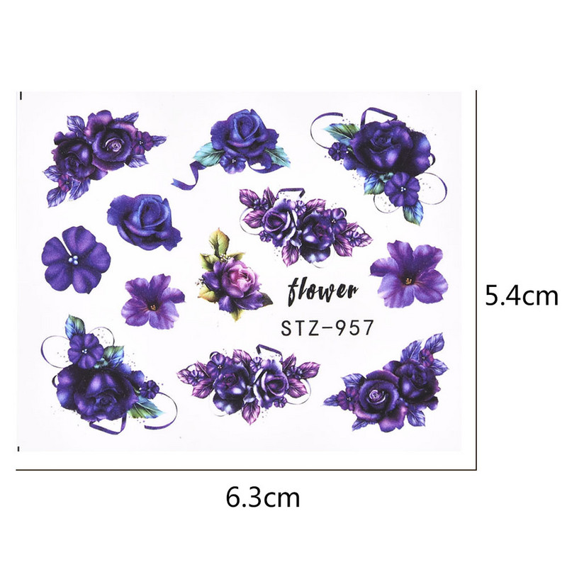 1 tk Lehtlill Must Roheline Komplekt Küünte kleebised Küünekaunistus Veeülekande libisemiskleebised maniküüri fooliumiotsikute jaoks