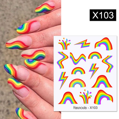 Harunouta Rainbow Wave Love Heart Pattern Vodene naljepnice Naljepnice Butterfly Dragon Geometry Slider For Nails Art Decoration DIY