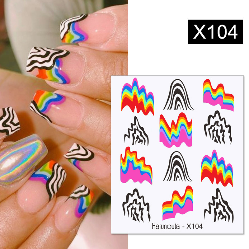 Harunouta Rainbow Wave Love Heart Pattern Αυτοκόλλητα με νερό Αυτοκόλλητα Butterfly Dragon Slider Geometry for Nails Art Decoration DIY