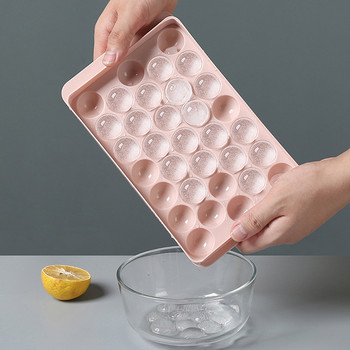 Кръгла форма за кубчета лед с капак Пластмасова форма за кубчета лед Хладилник Сферична форма за сладолед Форма за лед
