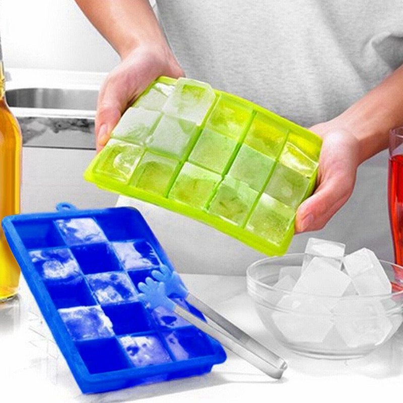 Καλούπι 15 πλέγματος σιλικόνης για κύβους τετράγωνος δίσκος παγοκύβων Mold Ice cabe maker Μη τοξικό Durable Bar Pub Wine Ice Blocks Maker