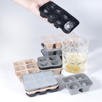 4/6/8 Grid Ice Tray Mold Box Επαναχρησιμοποιήσιμο Δίσκος σιλικόνης Καλούπι για παγάκια με αφαιρούμενο καπάκι Mold DIY Ice Maker Θήκη για παγάκια