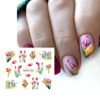 1 τεμ. Αυτοκόλλητα για νύχια με λουλούδια τουλίπας Galanthus Snowdrop Water Sliders Summer Blossoms Leaves Butterflies Μανικιούρ Αυτοκόλλητα NLBN-2273