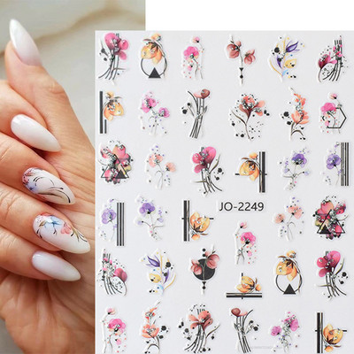 Ανοιξιάτικο λουλούδι 3D αυτοκόλλητα νυχιών ροζ γραμμής λουλουδάκια πέταλα Αυτοκόλλητα αυτοκόλλητα νυχιών στολίδια Sliders Ανοιξιάτικα διακοσμητικά μανικιούρ