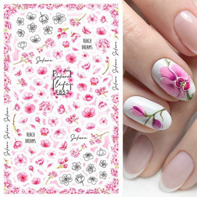 Ανοιξιάτικο λουλούδι 3D αυτοκόλλητα νυχιών ροζ γραμμής λουλουδάκια πέταλα Αυτοκόλλητα αυτοκόλλητα νυχιών στολίδια Sliders Ανοιξιάτικα διακοσμητικά μανικιούρ