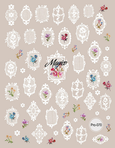 Uus loominguline kvaliteetne reljeefne küünekleebis valge pitsraam ja vintage pitsiline küünekleebis spetsiaalse disainiga maniküüritööriist