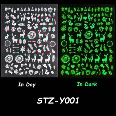 Αυτοκόλλητο νυχιών Butterfly Luminous Effect Leaf Flower Dragonfly Glow In The Dark Glitter Decal τρισδιάστατο πράσινο λευκό ρυθμιστικό SLCY001-009