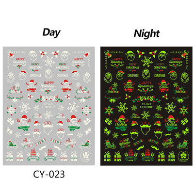 Αυτοκόλλητο νυχιών Butterfly Luminous Effect Leaf Flower Dragonfly Glow In The Dark Glitter Decal τρισδιάστατο πράσινο λευκό ρυθμιστικό SLCY001-009