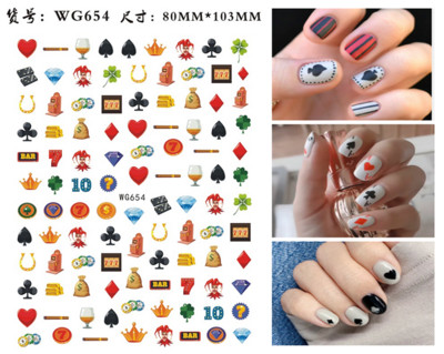 3D-pokker Disain Küünekunsti kleebised Mängukaardid Küüneliimiga kaunistused Labidad Punased Südamed Küünekleebised Armsad küünekujundused