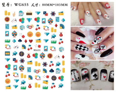 3D-pokker Disain Küünekunsti kleebised Mängukaardid Küüneliimiga kaunistused Labidad Punased Südamed Küünekleebised Armsad küünekujundused