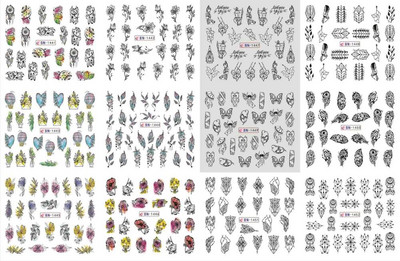 Αυτοκόλλητα με 12 μοτίβα με ρωσικά γράμματα, αυτοκόλλητα με νερό για νύχια με επιγραφές Κορίτσι, μαύρο άσπρο, αυτοκόλλητο ολίσθησης τατουάζ Αυτοκόλλητα μεταφοράς γεωμετρίας