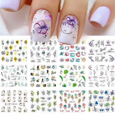 Αυτοκόλλητα με 12 μοτίβα με ρωσικά γράμματα, αυτοκόλλητα με νερό για νύχια με επιγραφές Κορίτσι, μαύρο άσπρο, αυτοκόλλητο ολίσθησης τατουάζ Αυτοκόλλητα μεταφοράς γεωμετρίας