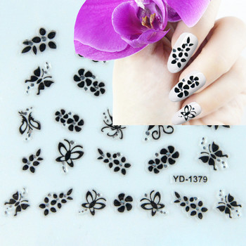 Αυτοκόλλητα νυχιών Sliders για νύχια για μανικιούρ ντεκόρ Σετ νυχιών Σχέδιο νυχιών Μαύρα λουλούδια Rhinestone Butterfly Αυτοκόλλητα
