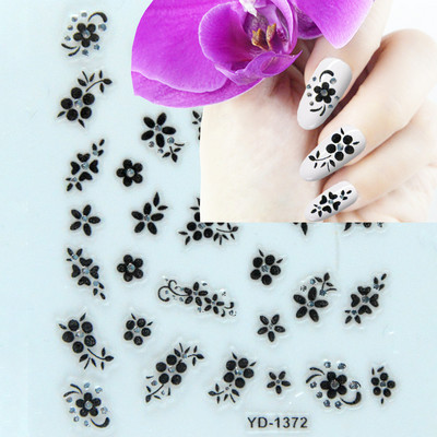 Nagu Uzlīmes Slīdnes Nagiem Manikīram Dekors Nagi Komplekts Nagu dizains Melni Ziedi Rhinestone Butterfly Decals Pašlīmējošās