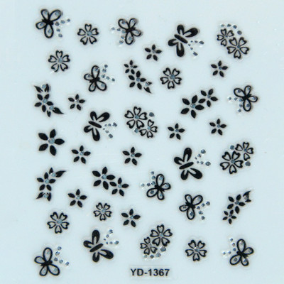 Αυτοκόλλητα νυχιών Sliders για νύχια για μανικιούρ ντεκόρ Σετ νυχιών Σχέδιο νυχιών Μαύρα λουλούδια Rhinestone Butterfly Αυτοκόλλητα