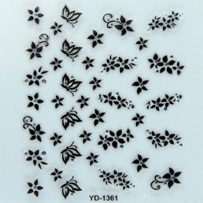 Αυτοκόλλητα νυχιών Sliders για νύχια για μανικιούρ ντεκόρ Σετ νυχιών Σχέδιο νυχιών Μαύρα λουλούδια Rhinestone Butterfly Αυτοκόλλητα