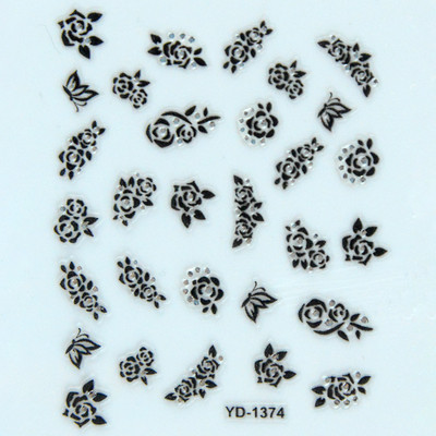 Αυτοκόλλητα νυχιών Sliders για νύχια για μανικιούρ ντεκόρ Σετ νυχιών Σχέδιο νυχιών Μαύρα λουλούδια Rhinestone Butterfly Αυτοκόλλητα