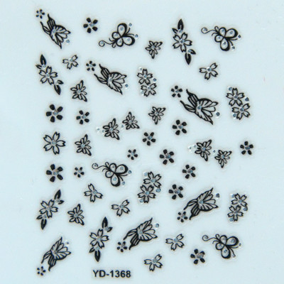 Αυτοκόλλητα νυχιών Sliders για νύχια για μανικιούρ ντεκόρ Σετ νυχιών Σχέδιο νυχιών Μαύρα λουλούδια Rhinestone Butterfly Αυτοκόλλητα