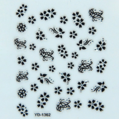 Αυτοκόλλητα νυχιών Sliders για νύχια για μανικιούρ ντεκόρ Σετ νυχιών Σχέδιο νυχιών Μαύρα λουλούδια Rhinestone Butterfly Αυτοκόλλητα