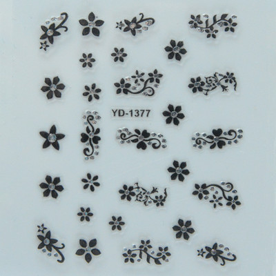 Αυτοκόλλητα νυχιών Sliders για νύχια για μανικιούρ ντεκόρ Σετ νυχιών Σχέδιο νυχιών Μαύρα λουλούδια Rhinestone Butterfly Αυτοκόλλητα