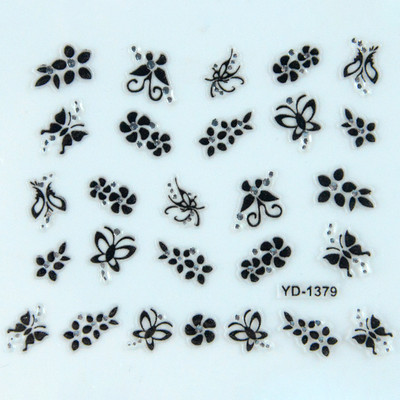 Αυτοκόλλητα νυχιών Sliders για νύχια για μανικιούρ ντεκόρ Σετ νυχιών Σχέδιο νυχιών Μαύρα λουλούδια Rhinestone Butterfly Αυτοκόλλητα