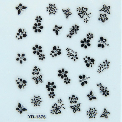 Αυτοκόλλητα νυχιών Sliders για νύχια για μανικιούρ ντεκόρ Σετ νυχιών Σχέδιο νυχιών Μαύρα λουλούδια Rhinestone Butterfly Αυτοκόλλητα