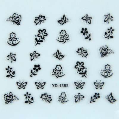 Αυτοκόλλητα νυχιών Sliders για νύχια για μανικιούρ ντεκόρ Σετ νυχιών Σχέδιο νυχιών Μαύρα λουλούδια Rhinestone Butterfly Αυτοκόλλητα