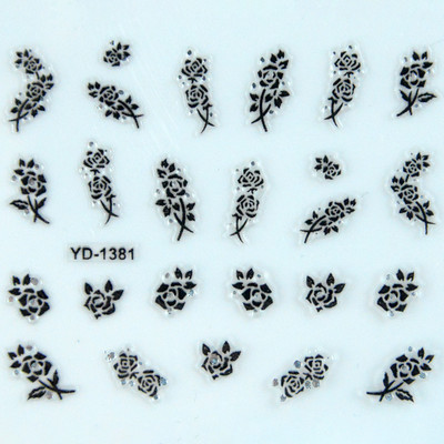 Αυτοκόλλητα νυχιών Sliders για νύχια για μανικιούρ ντεκόρ Σετ νυχιών Σχέδιο νυχιών Μαύρα λουλούδια Rhinestone Butterfly Αυτοκόλλητα