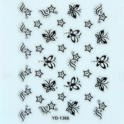 Αυτοκόλλητα νυχιών Sliders για νύχια για μανικιούρ ντεκόρ Σετ νυχιών Σχέδιο νυχιών Μαύρα λουλούδια Rhinestone Butterfly Αυτοκόλλητα