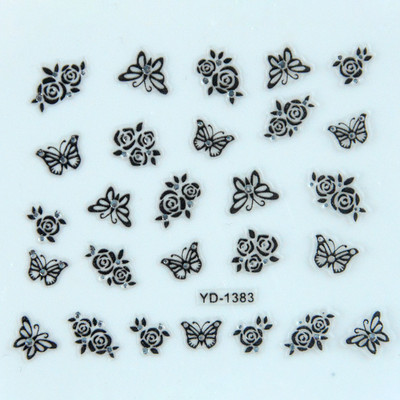 Αυτοκόλλητα νυχιών Sliders για νύχια για μανικιούρ ντεκόρ Σετ νυχιών Σχέδιο νυχιών Μαύρα λουλούδια Rhinestone Butterfly Αυτοκόλλητα