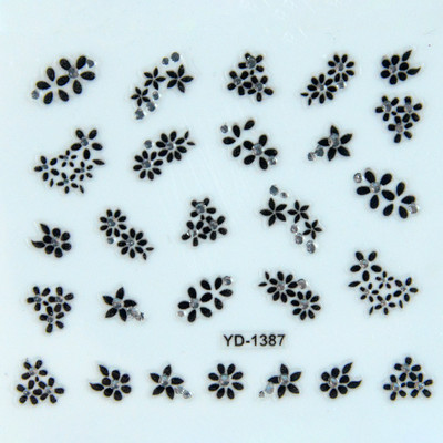 Αυτοκόλλητα νυχιών Sliders για νύχια για μανικιούρ ντεκόρ Σετ νυχιών Σχέδιο νυχιών Μαύρα λουλούδια Rhinestone Butterfly Αυτοκόλλητα