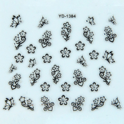 Αυτοκόλλητα νυχιών Sliders για νύχια για μανικιούρ ντεκόρ Σετ νυχιών Σχέδιο νυχιών Μαύρα λουλούδια Rhinestone Butterfly Αυτοκόλλητα