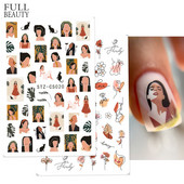 3D körömmatricák, női arc, absztrakt, levelek, dizájn, csúszkák, papír körömdíszítés, gél lakk manikűr matricák CHSTZCS012-031