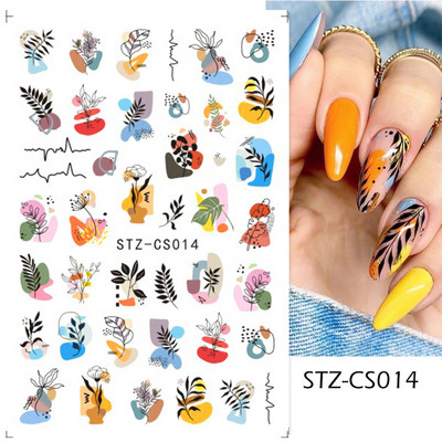 3D körömmatricák, női arc, absztrakt, levelek, dizájn, csúszkák, papír körömdíszítés, gél lakk manikűr matricák CHSTZCS012-031