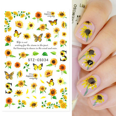 3D körömmatricák, női arc, absztrakt, levelek, dizájn, csúszkák, papír körömdíszítés, gél lakk manikűr matricák CHSTZCS012-031