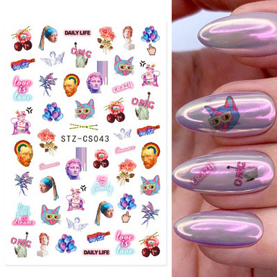 3D körömmatricák, női arc, absztrakt, levelek, dizájn, csúszkák, papír körömdíszítés, gél lakk manikűr matricák CHSTZCS012-031