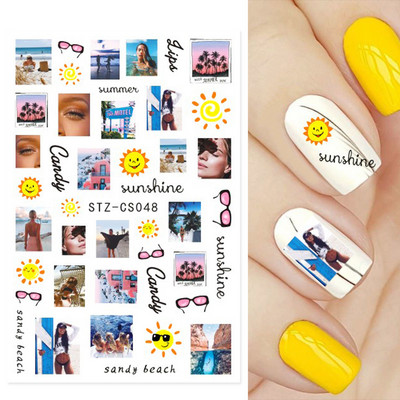 3D körömmatricák, női arc, absztrakt, levelek, dizájn, csúszkák, papír körömdíszítés, gél lakk manikűr matricák CHSTZCS012-031