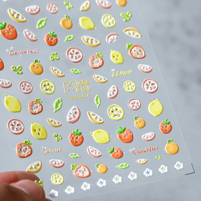 Σχέδιο Fresh Sweet Fruits 3D Αυτοκόλλητα Διακοσμητικά νυχιών Αυτοκόλλητα Λεμόνι Κεράσι 5D Soft Reliefs Χαλκομανίες νυχιών Χονδρική