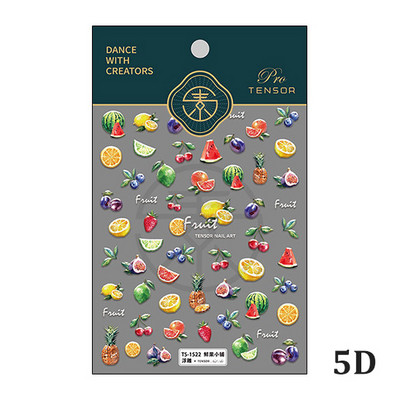 Σχέδιο Fresh Sweet Fruits 3D Αυτοκόλλητα Διακοσμητικά νυχιών Αυτοκόλλητα Λεμόνι Κεράσι 5D Soft Reliefs Χαλκομανίες νυχιών Χονδρική